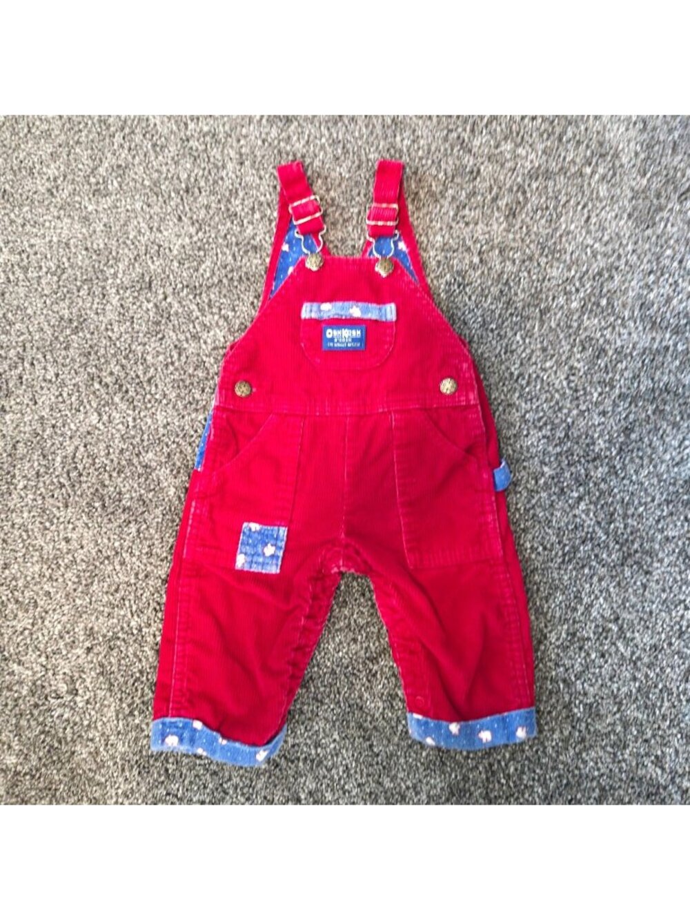 VTG 90s OshKosh B'Gosh Counting Sheep Red Corduroy Vestbak Overalls Flannel 12M